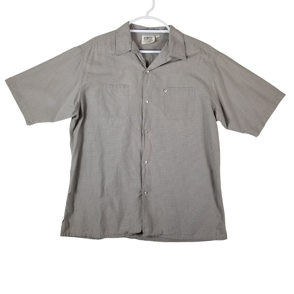 VTG Polo Jeans Co Ralph Lauren Button Up Men Large Grey Micro Plaid Short Sleeve